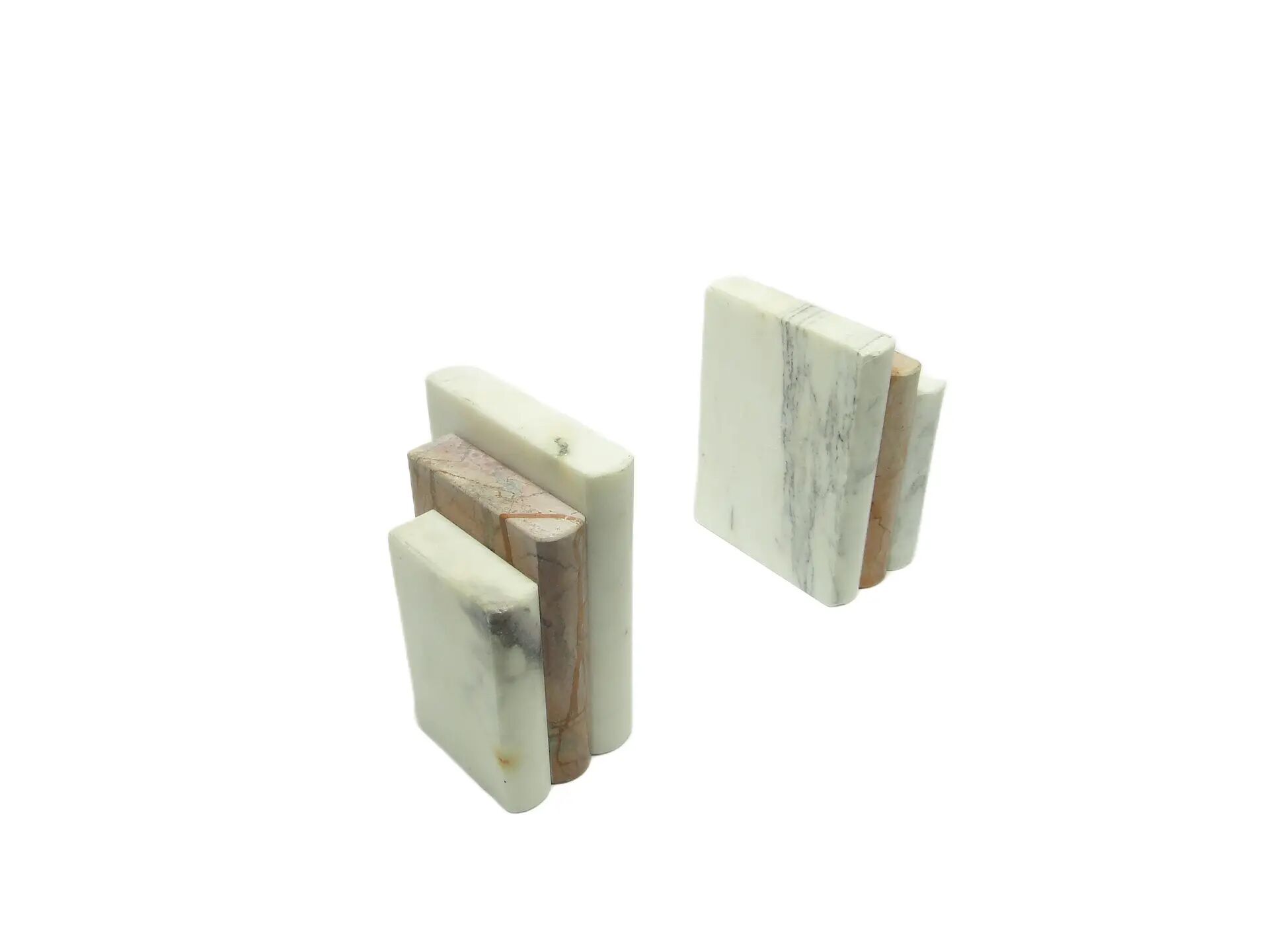 Pair of bookends, Art Deco, ivory white marble, Germany, 1930s.