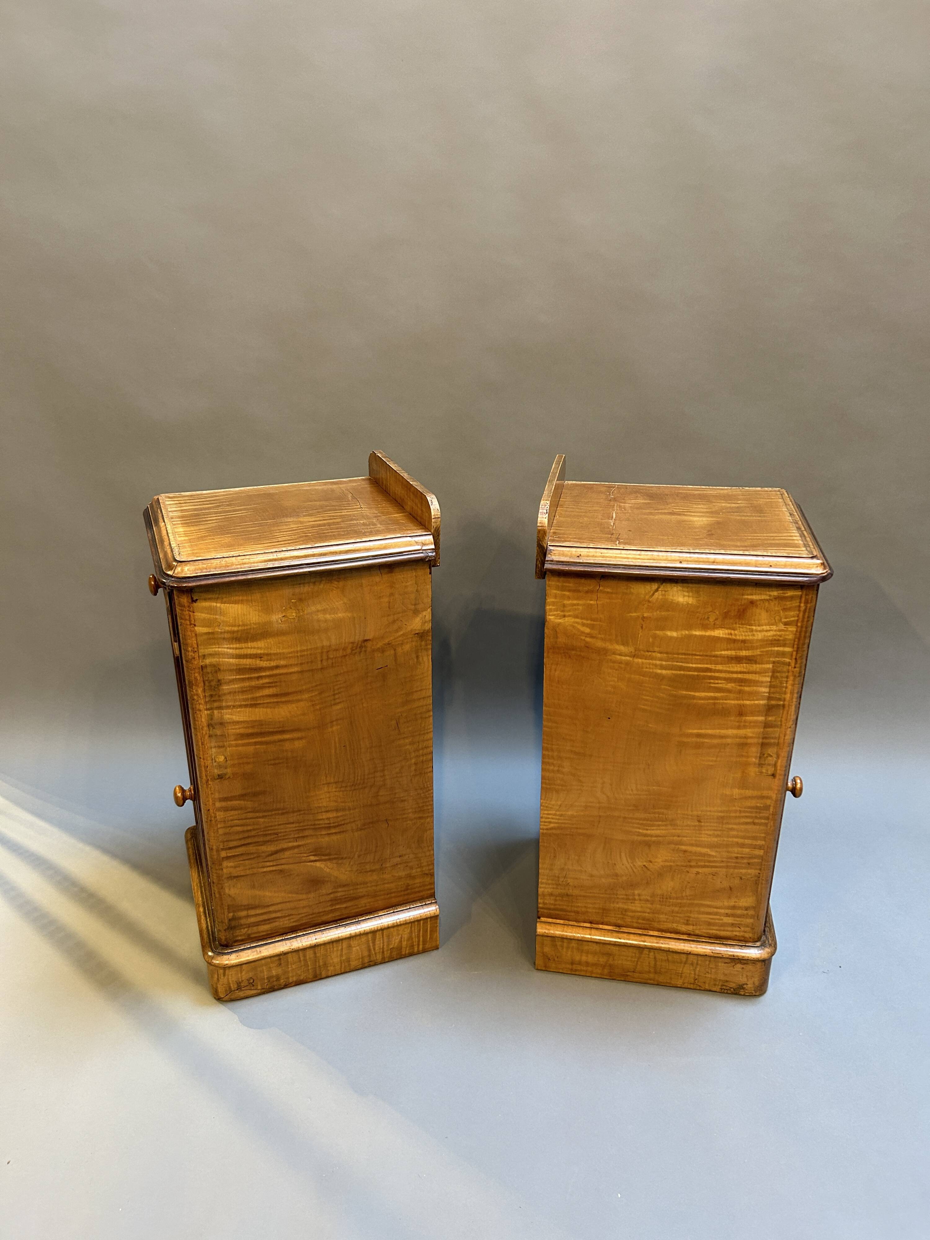 Pair Victorian satinwood bedside cabinets