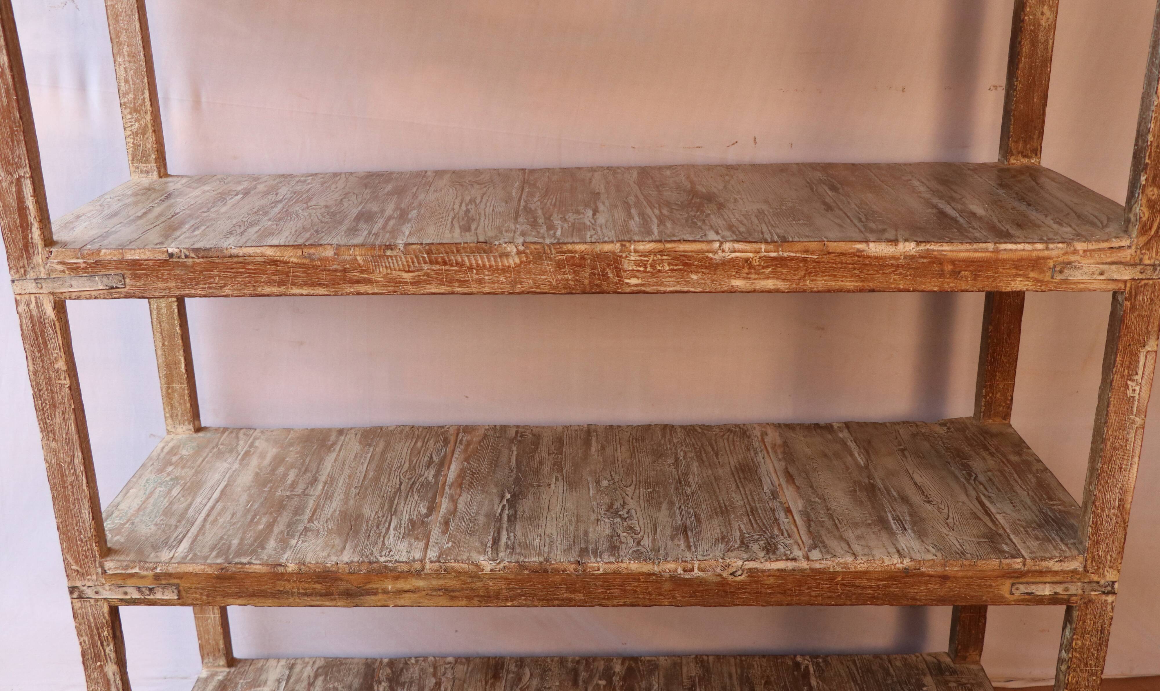 Old burmese teak workshop shelf original unbleached patina