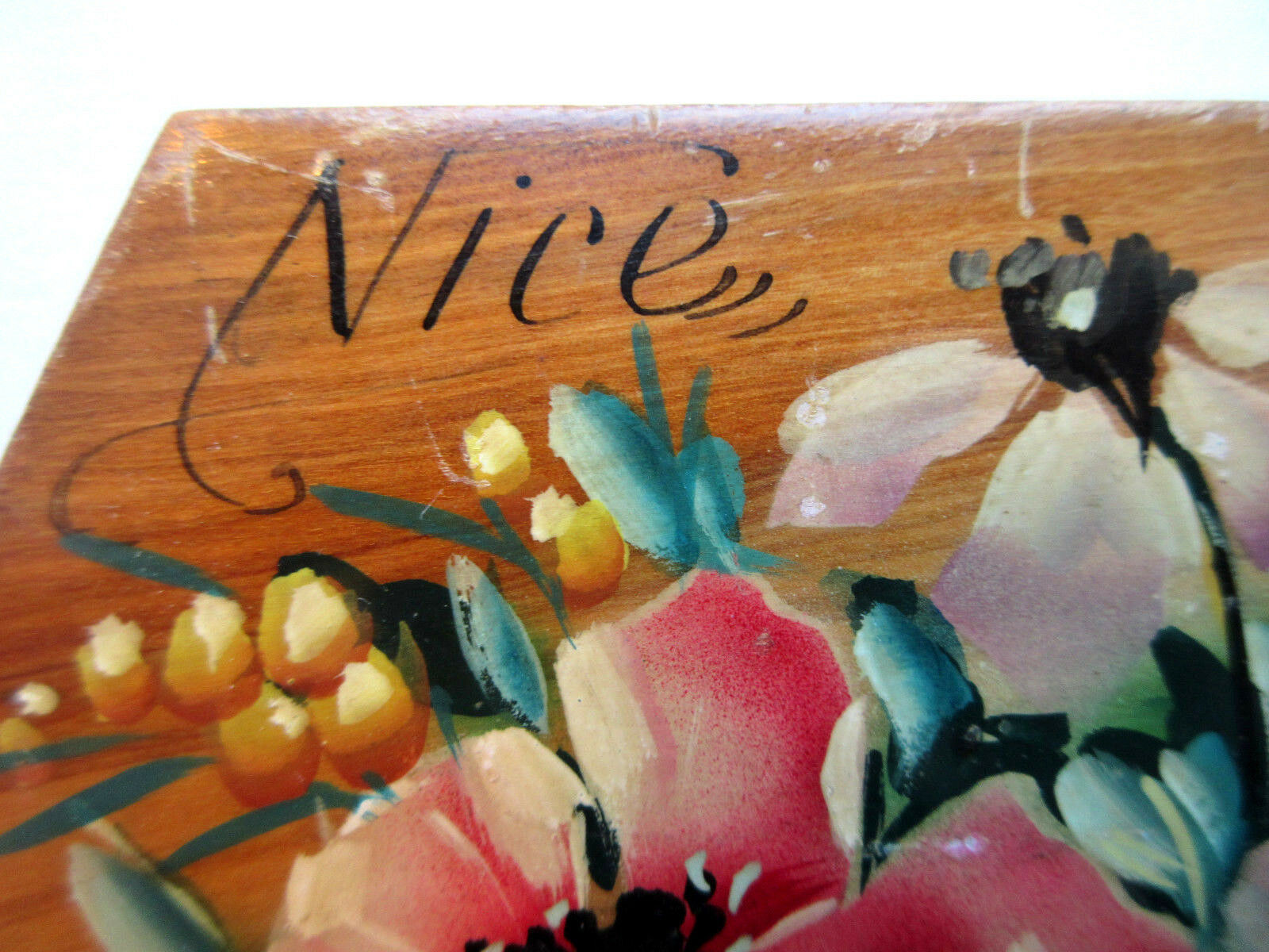 Art Deco jewellery box painted olive wood from Mimosa and Anémones, NICE