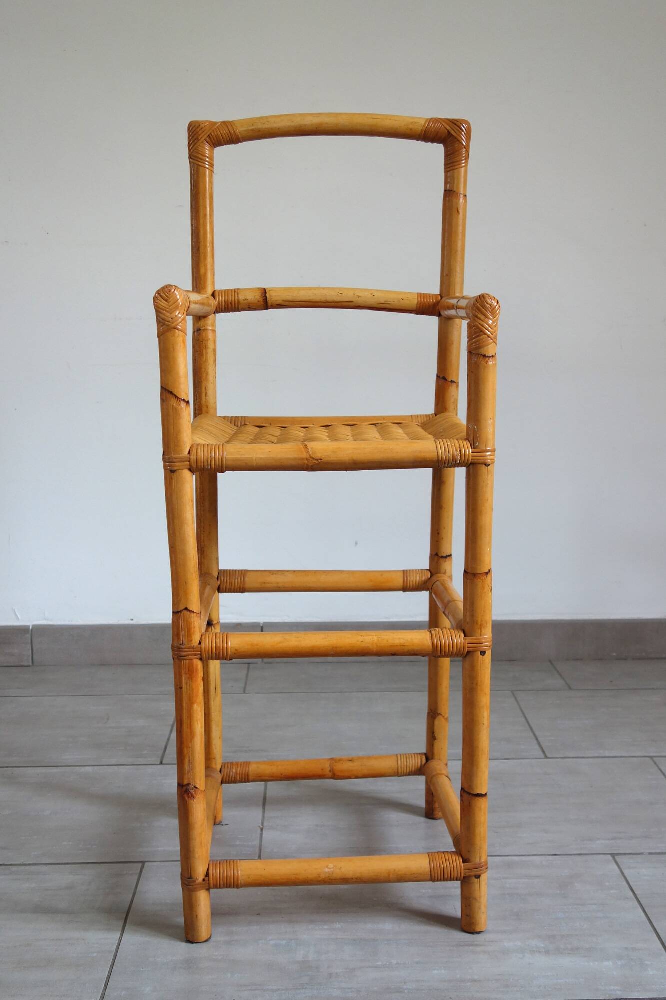 Vintage bamboo rattan high stool