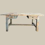 Blue patina beech drawer console established in 1940.