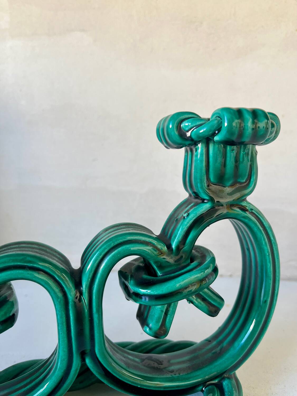 Pair of Vallauris candlesticks in woven ceramic