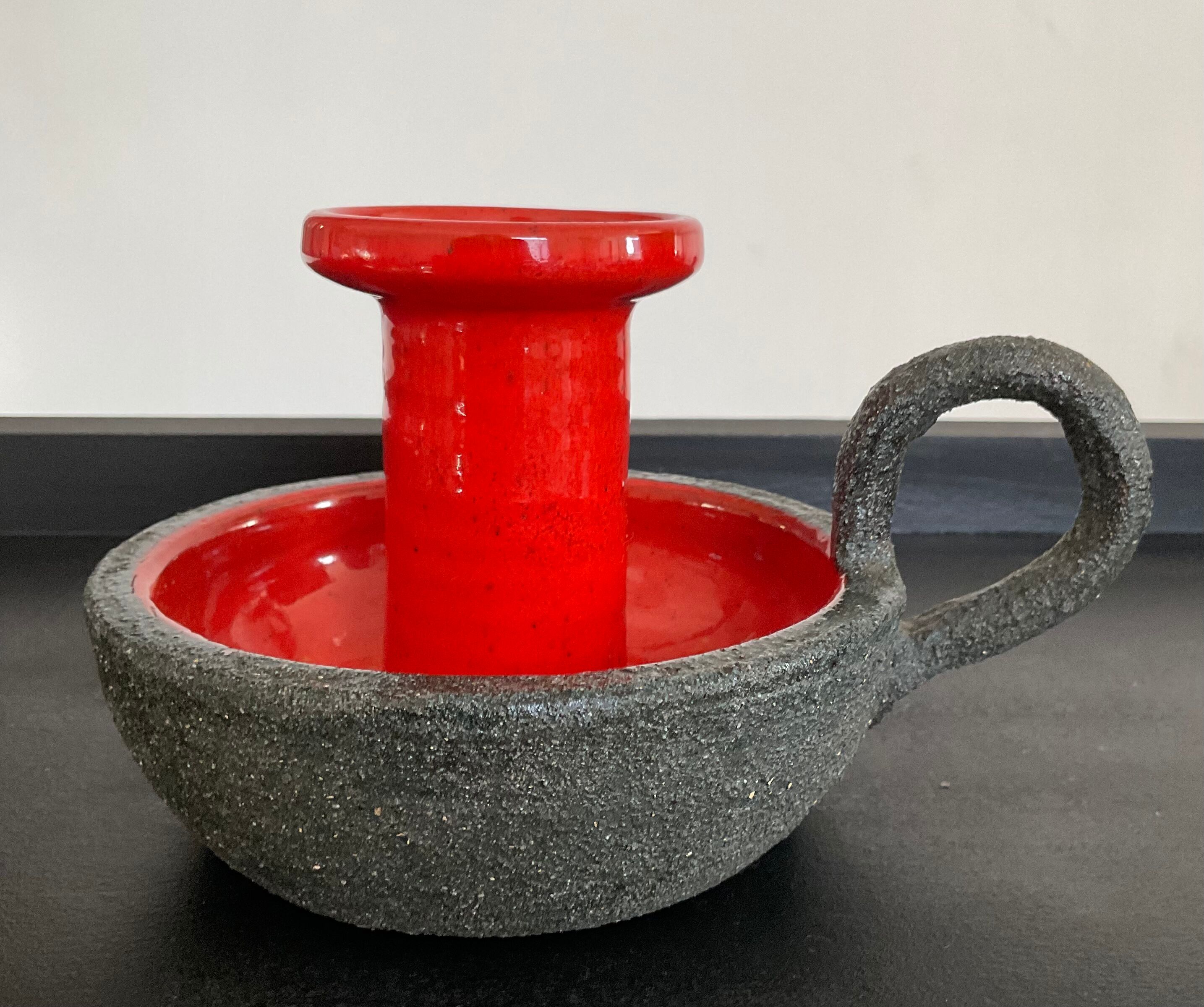 Vintage candle holder in glazed terracotta 70s