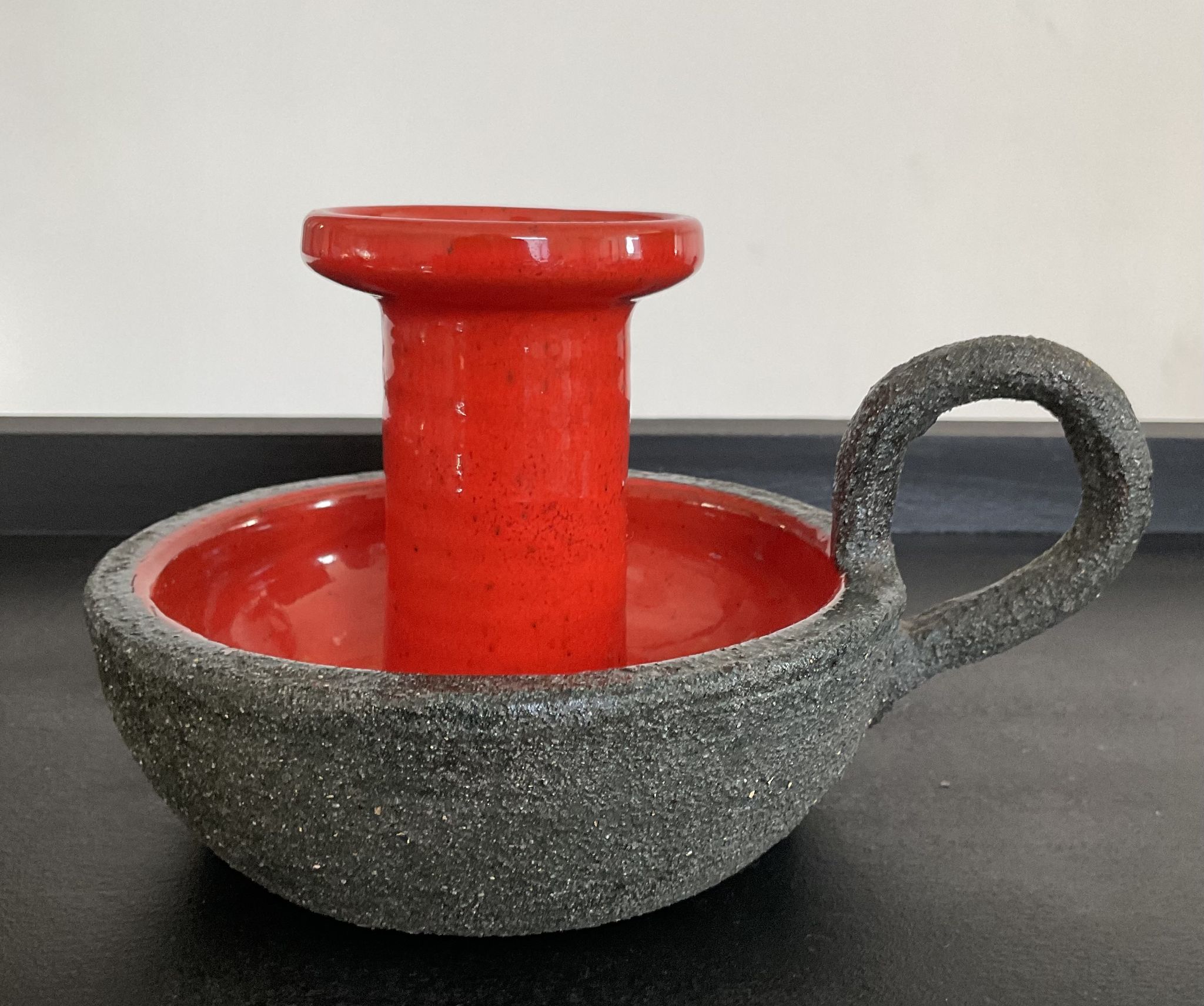 Bougeoir vintage en terre cuite émaillée années 70