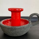 Vintage candle holder in glazed terracotta 70s