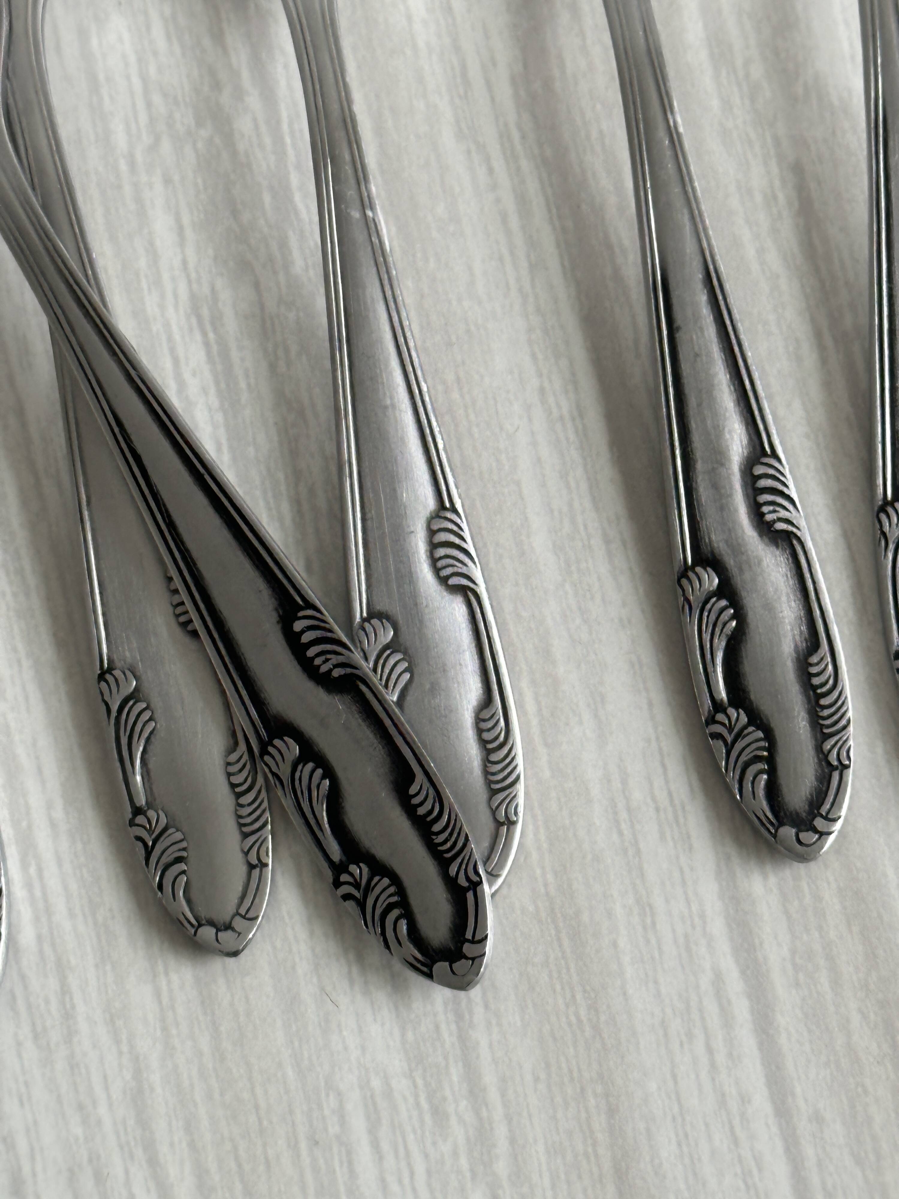 6 small silver plated metal dessert forks