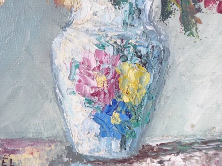 Painting oil on canvas bouquet of flowers signed b. rabel