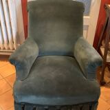 Fauteuil crapaud, Napoleon III, habille de velours vert sapin, ancien