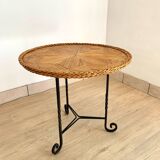 Vintage straw marquetry side table