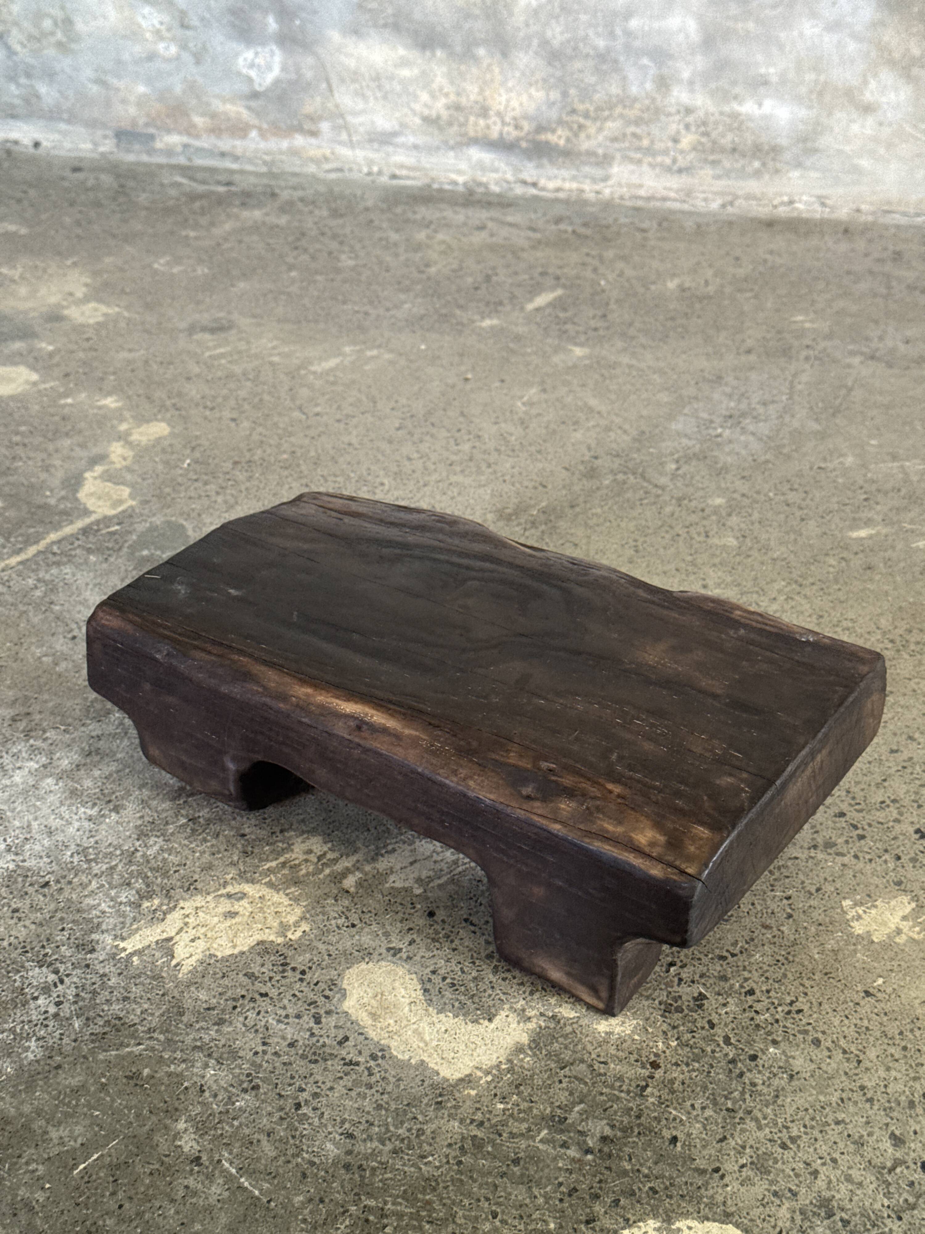Small stool, black solid teak accent stool wabi-sabi L30 W8.5 H6.