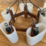 Scandinavian chandelier in teak and perspex