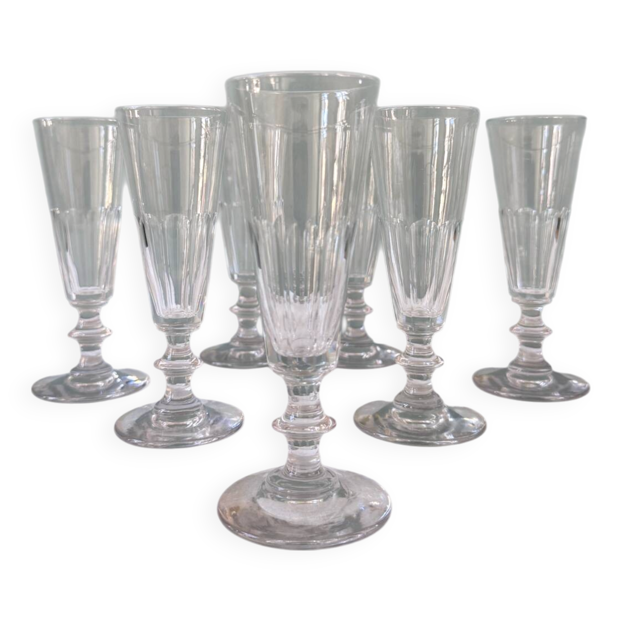 Set of 7 Baccarat crystal champagne flutes