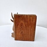 Old antelope bookend in hand carved wood