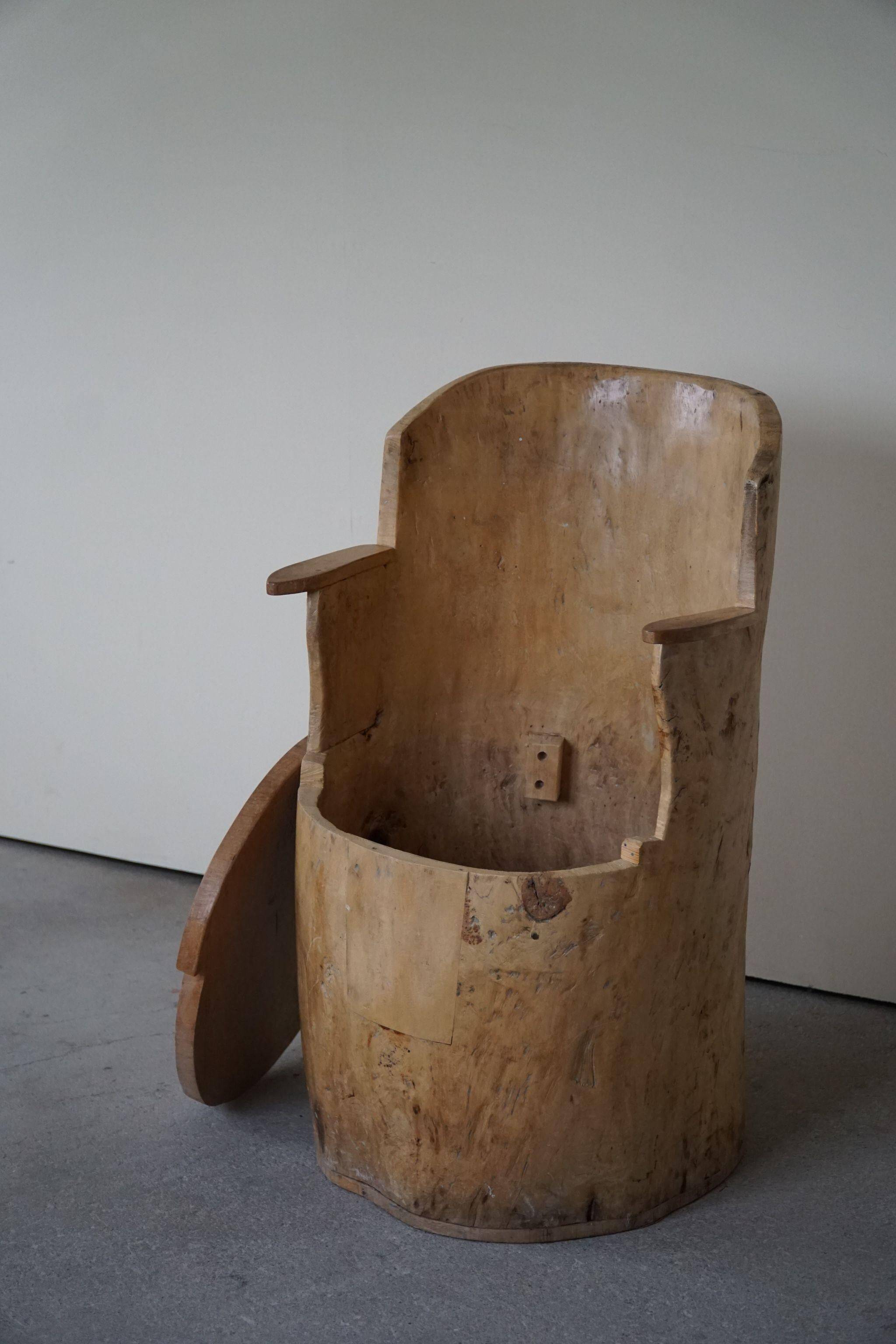 Chaise souche Wabi Sabi en bouleau massif, par un ébéniste suédois, Moderne, années 1950
