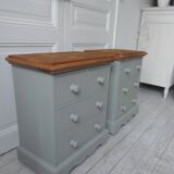 2 beautifully crafted bedside tables re-enchanted in verdigris