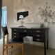 Vintage black matte wooden desk — brass finish handles — beautiful pa