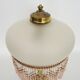 Table lamp, bedside lamp with two lights, brass base, pink globe and beads