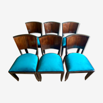 Suite of 6 Art Deco 1935 Macassar ebony chairs restored seats