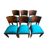 Suite of 6 Art Deco 1935 Macassar ebony chairs restored seats