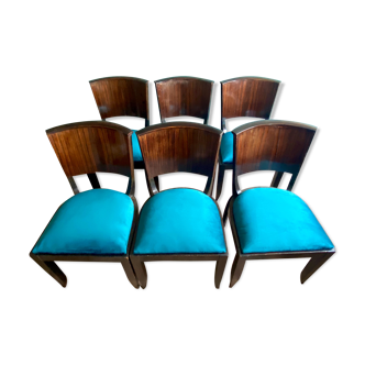 Suite de 6 chaises Art Déco 1935 ébene de Macassar assises restaurées