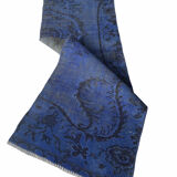 Distressed Turkish Narrow Runner 217 x 65 cm Wool Vintage rug, Over-dyed Blue