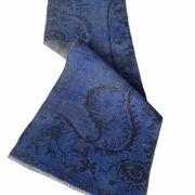 Distressed Turkish Narrow Runner 217 x 65 cm Wool Vintage rug, Over-dyed Blue
