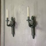 Pair of Louis XVI Style Wall Lights in Carved and Painted Wood, Circa 1900