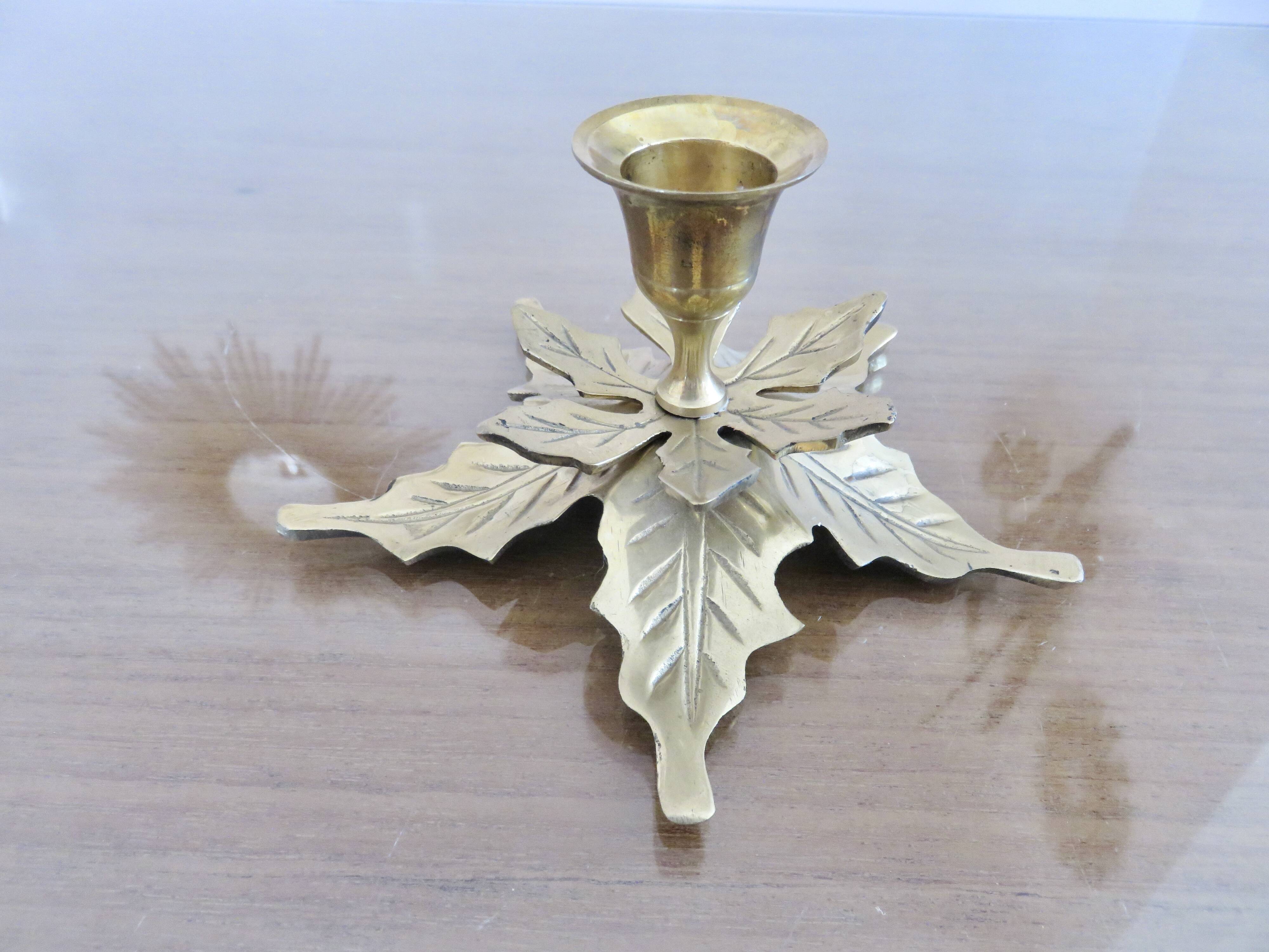 Flower candle holder, in gilded brass 60s 70s