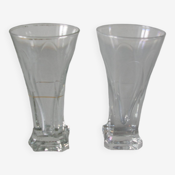 Set of 2 old pastis absinthe glasses square foot thick bottom 14 cm bistro