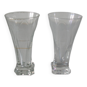 Set of 2 old pastis absinthe glasses square foot thick bottom 14 cm bistro