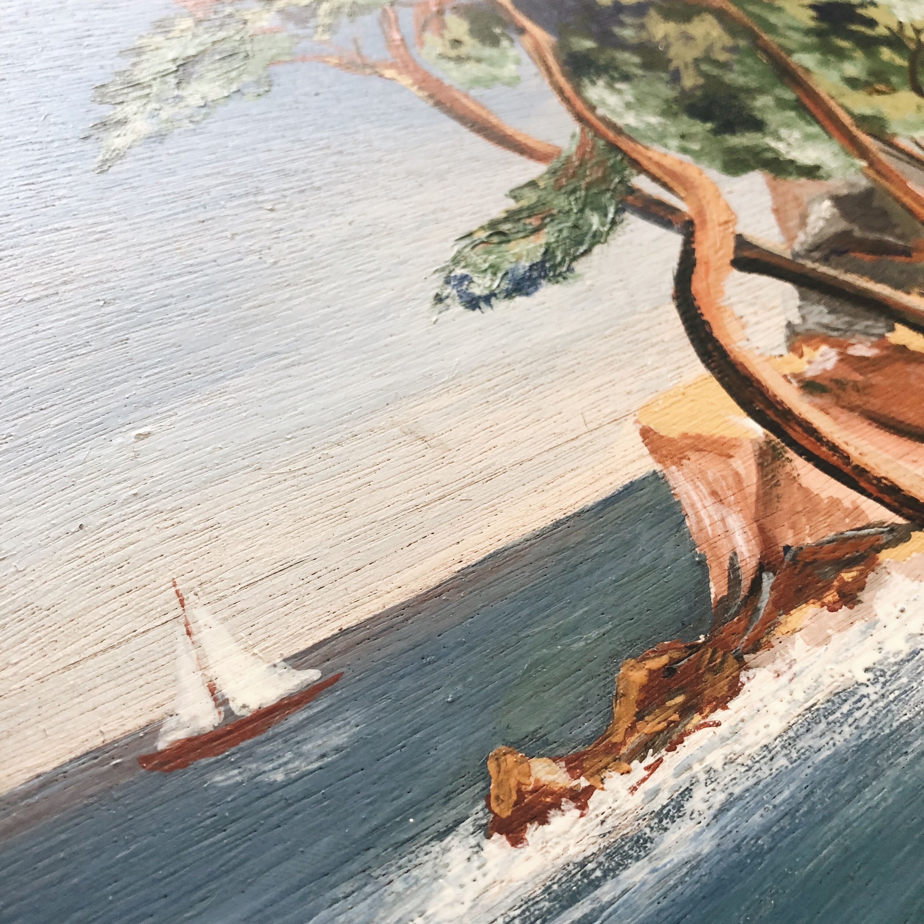 Painting on wood, signed – seaside