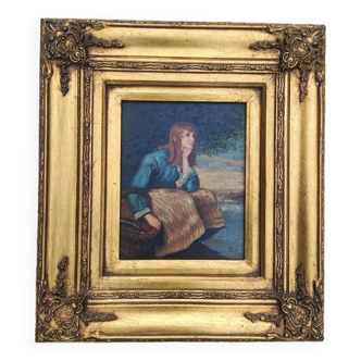 Framed oil painting signed RT- gilded wooden frame -