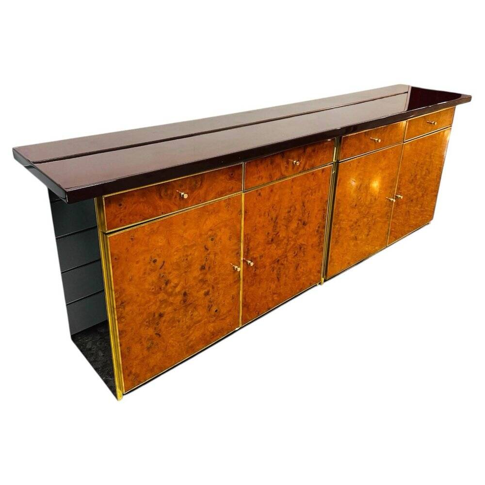 Modernist Sideboard in Radica and Gilded Metal, 1970s