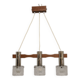 Scandinavian chandelier with 3 lights in teak and glass from the 60s/70s
