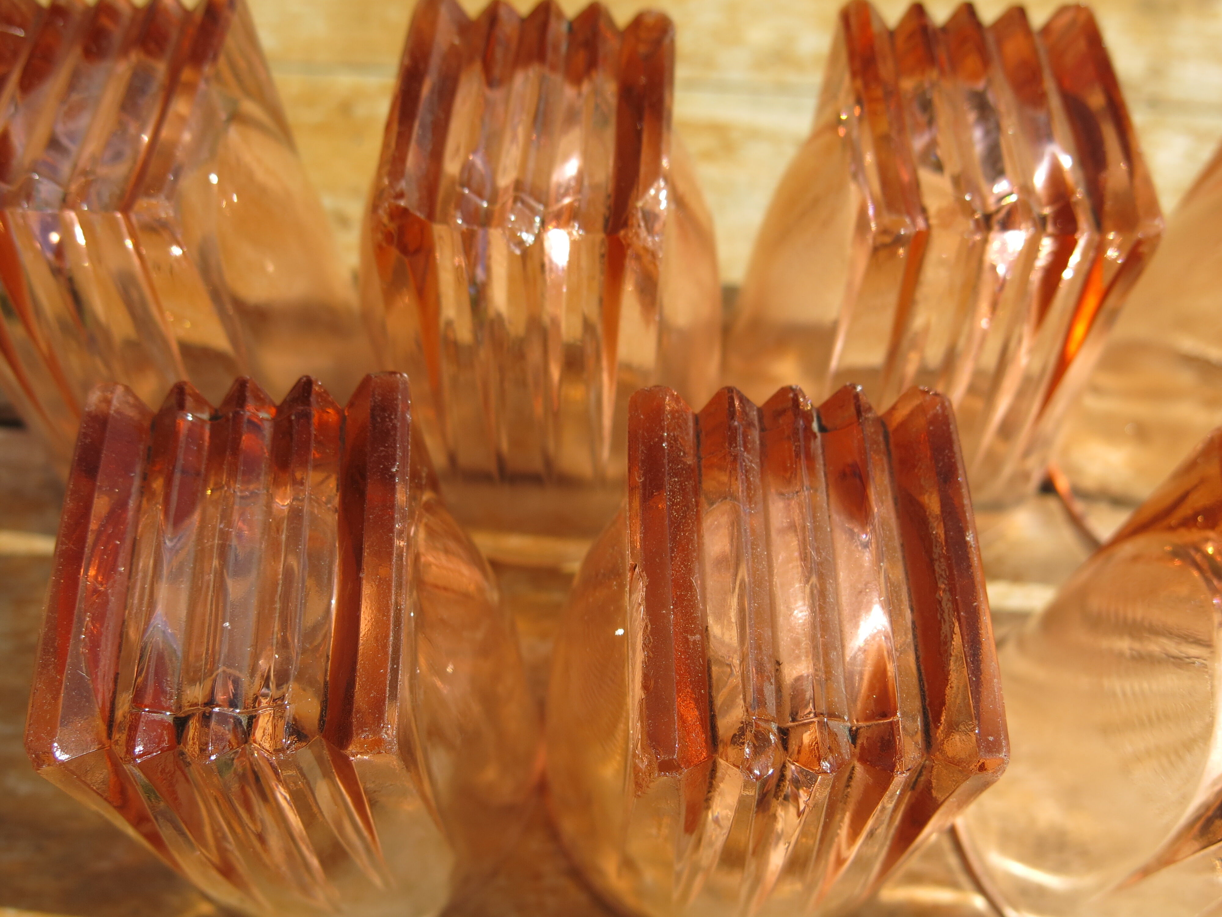 7 vintage pink water glasses