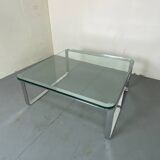 Table basse moderniste suisse en chrome, acier et verre de Strässle, années 1970