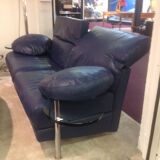 Paolo Piva's Italian leather sofa with rotating round glass shelves, 1980