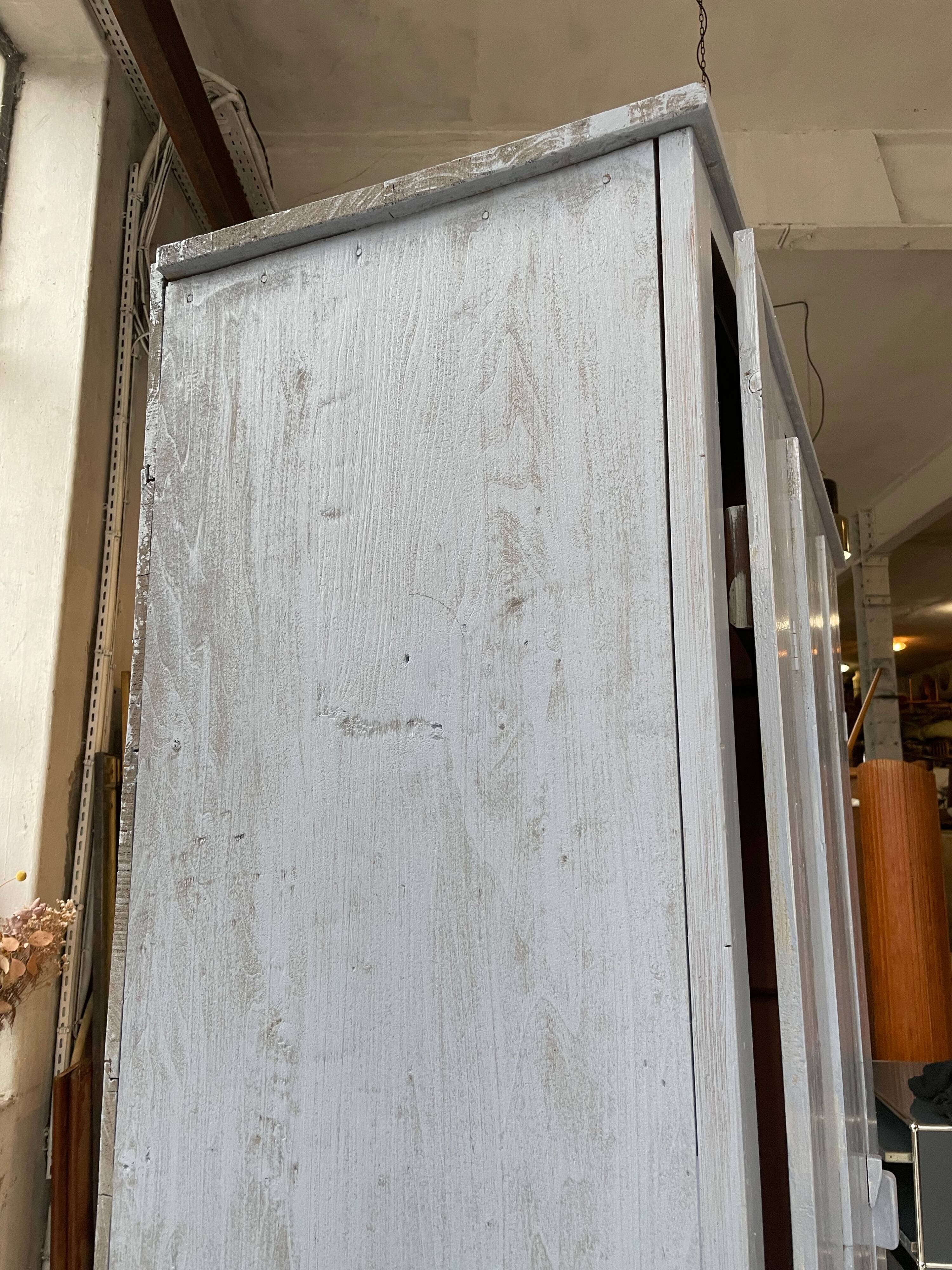 Blue patinated workshop furniture locker room