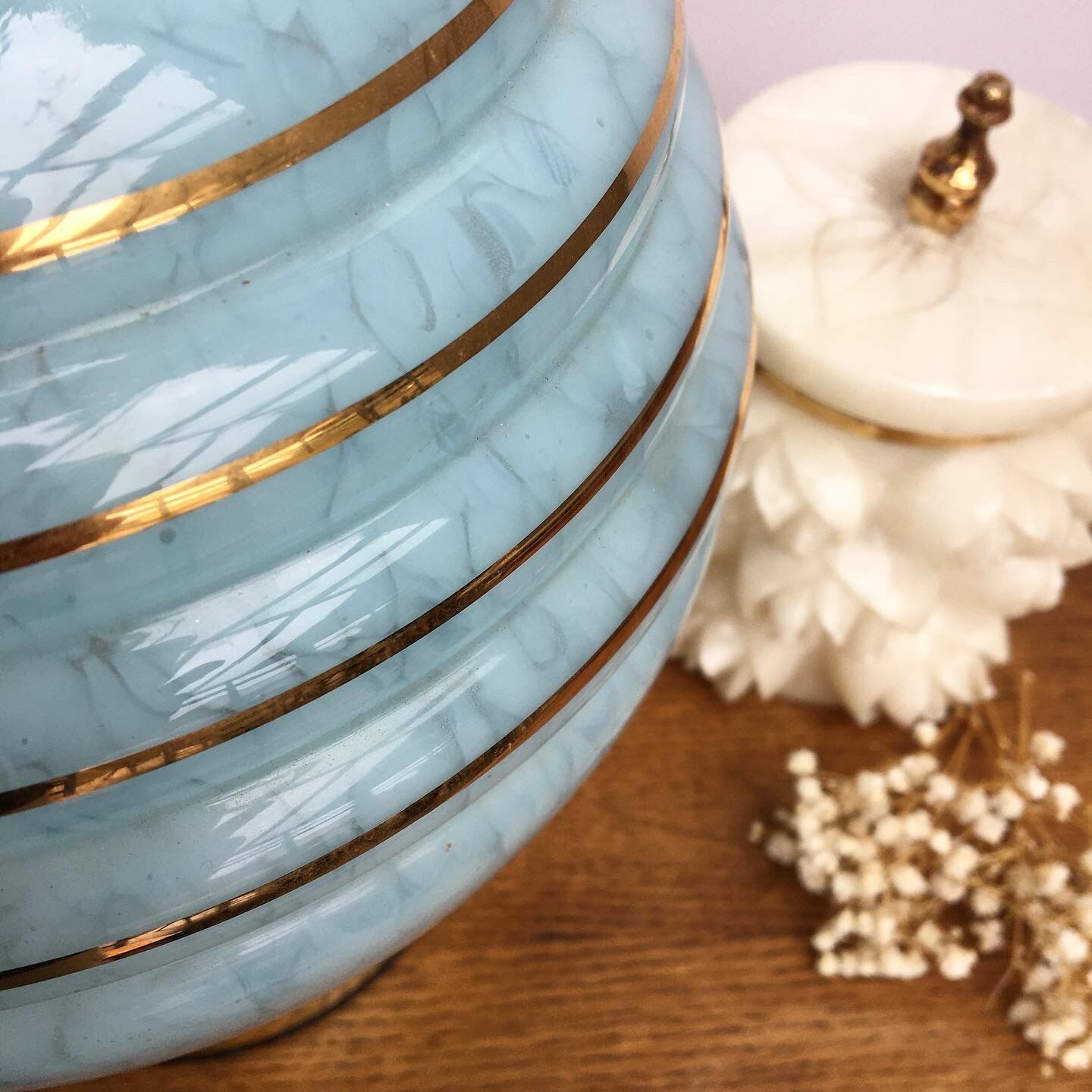 Clichy glass lamp pale blue and gilded