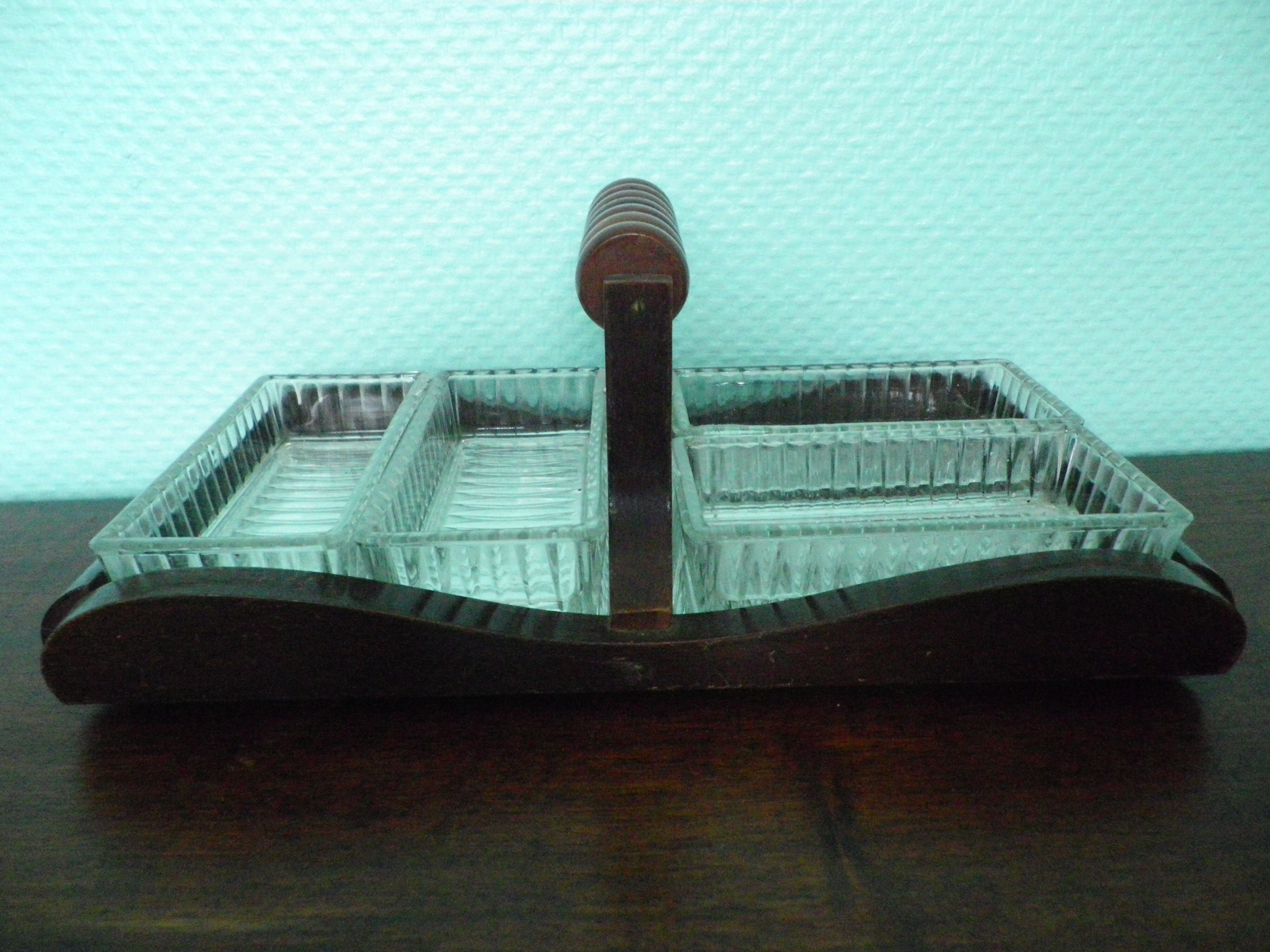 Old Art Deco Servant - 4 glass ravines - Mirror and wood - Year 1950