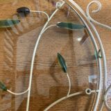 Round wrought iron and glass tray decorated with olives and foliage