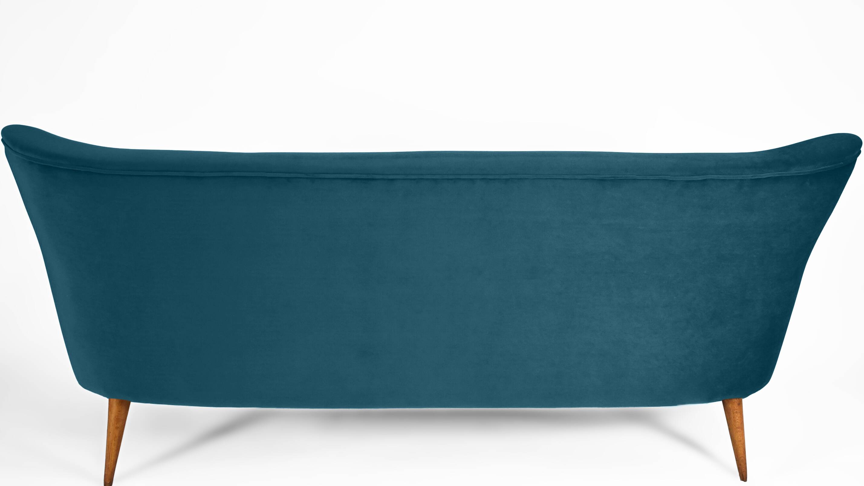 Canapé 3 places en velours allemand, années 1960, bleu océan, restauré