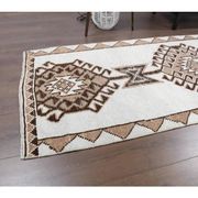 Vintage Turkish Oushak Handmade Wool Cotton White Runner Rug 84x346