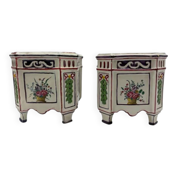 Paire de pots à oignons Samson XIXe Faïence polychrome Style Strasbourg Cache-pots anciens