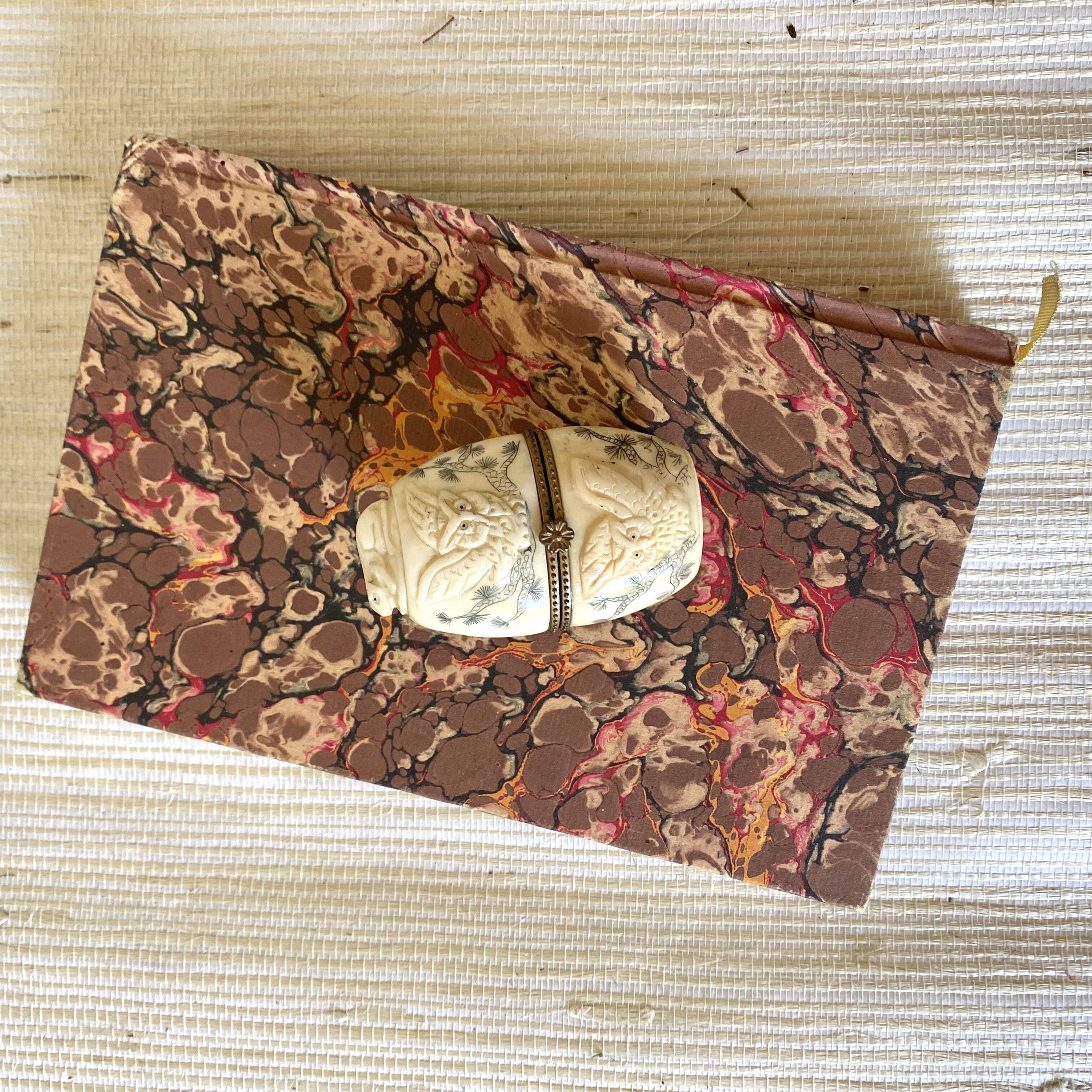 Ivory and brass owl and ermine box