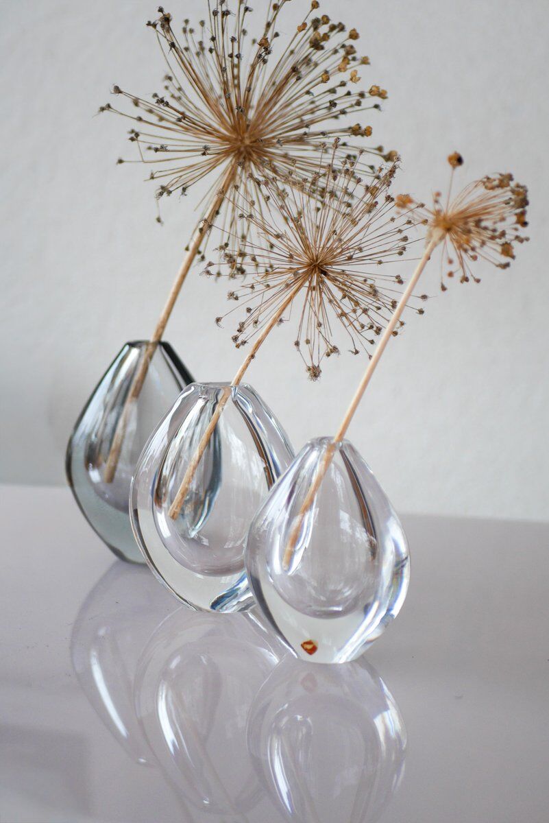 Crystal Lucid Drop Glass Vases by Sven Palmqvist for Orrefors, Sweden, 1950s, set of 3