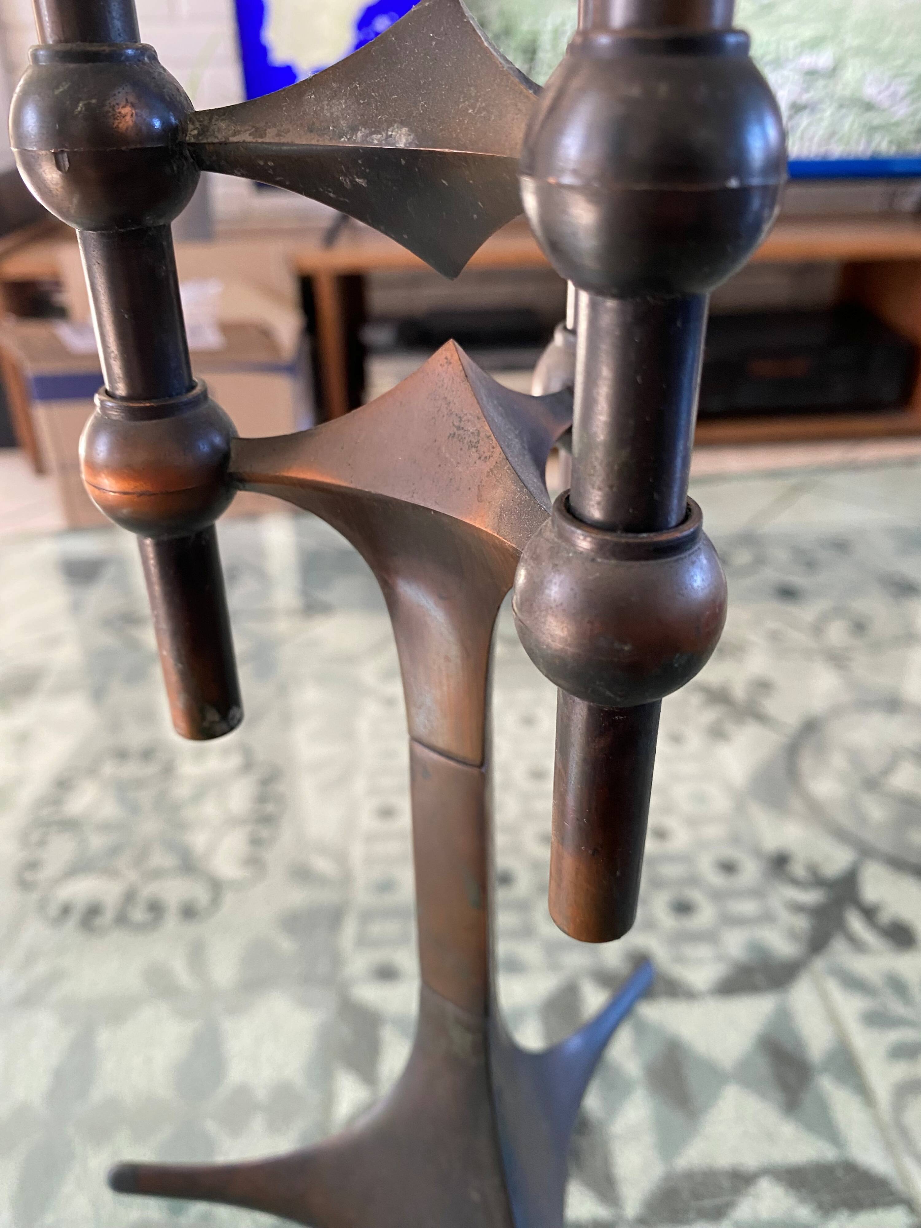 Base for candlesticks + 2 modular candlesticks NAGEL copper brown 1970