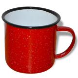 Tasse en tôle émaillée rouge moucheté