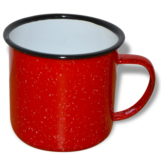 Tasse en tôle émaillée rouge moucheté